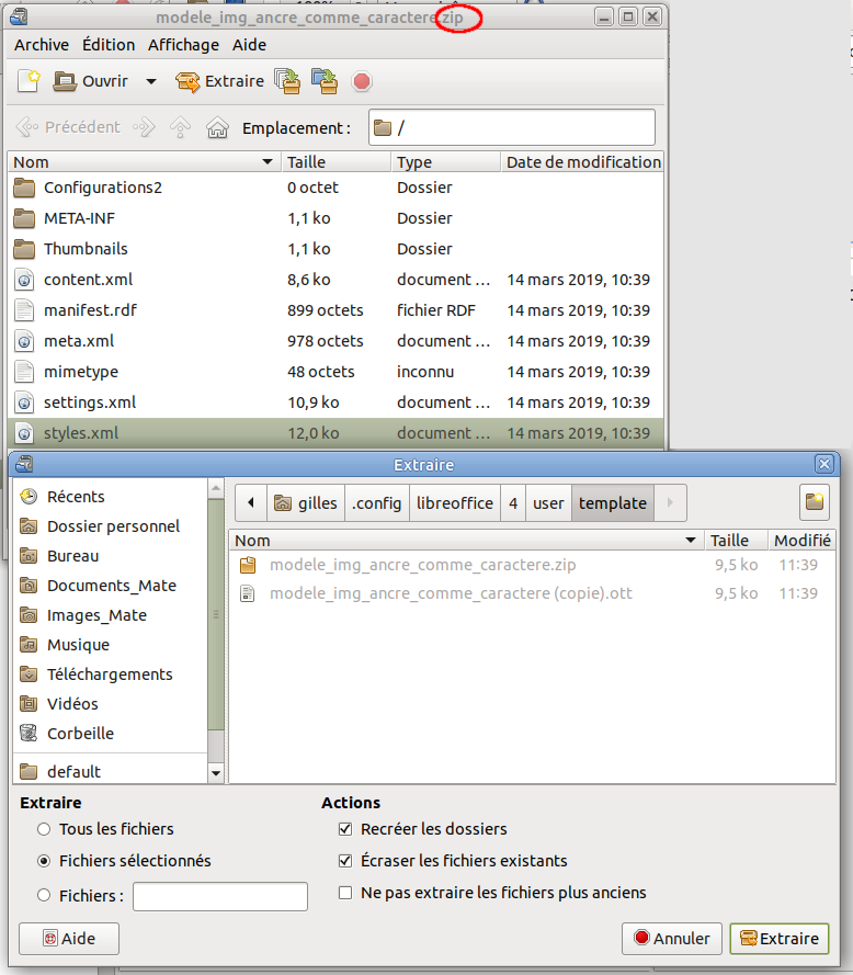 Ouvrir le modèle zip avec un gestionnaire d'archive