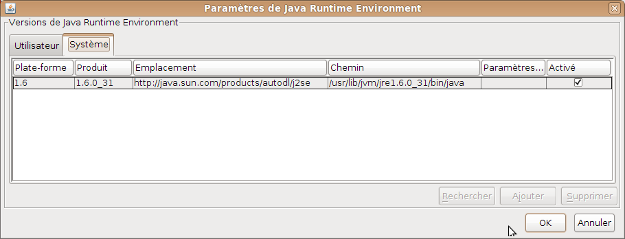 parametres JRE systeme