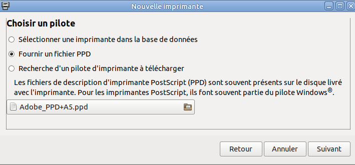 Choix du fichier PPD