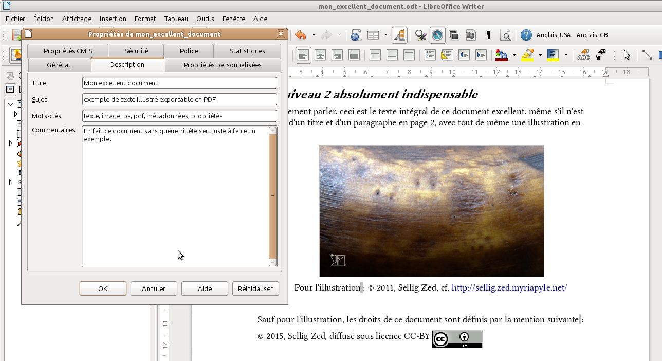 document LibreOffice et propriétés